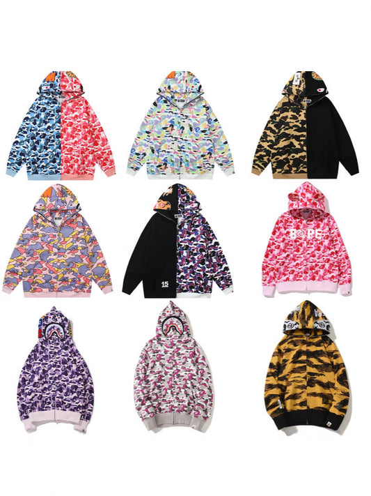 Baby Apee Shark Camouflage Hooded Cardigan Zipper Fashion Brand Comfortable Men's Women's Pullover Coat