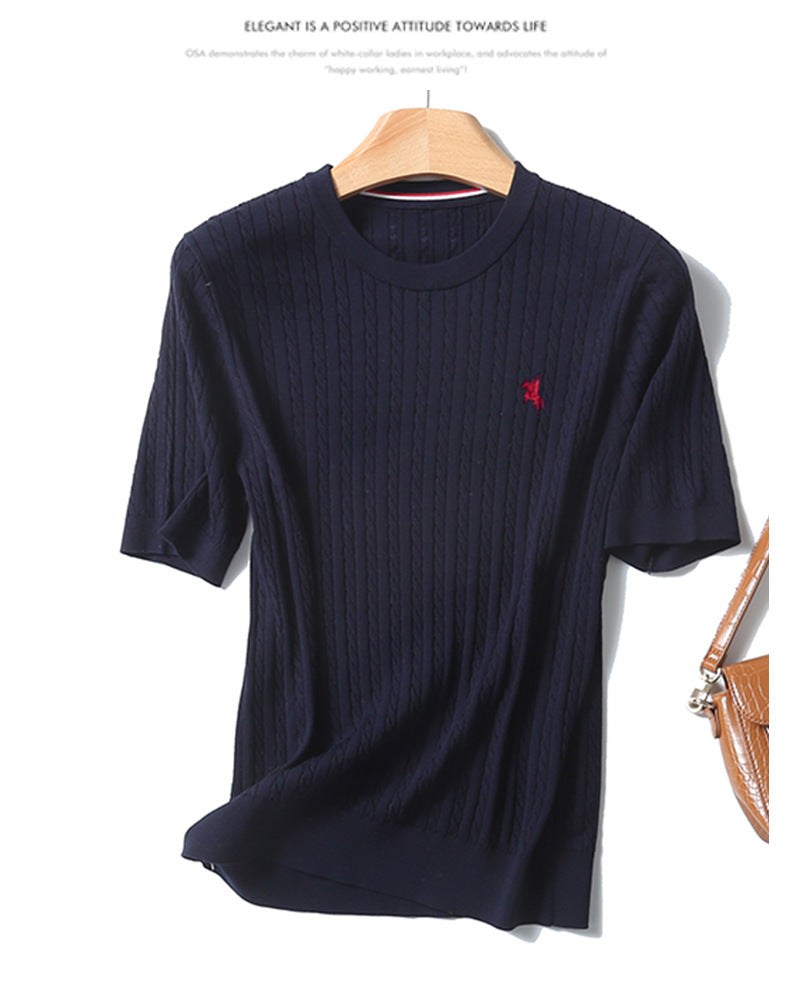 Miu Series Spring and Summer round Neck Embroidered Ruff Pony Fashion Simple Knitwear Female Tn2258 Fashion All-Matching