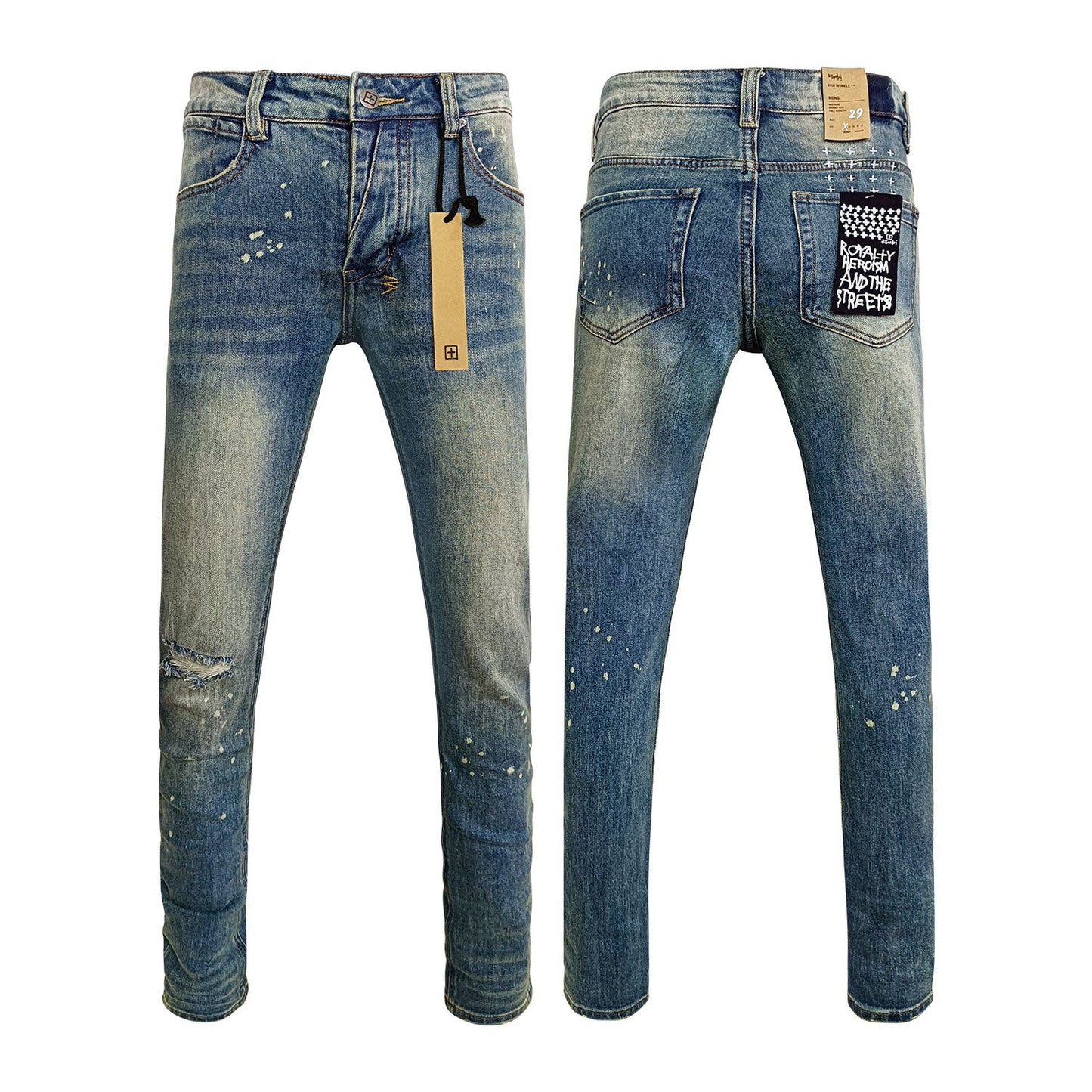 Men's KSB Jeans Straight Leg Ripped Stretch American High Street Casual Men's Jeans
