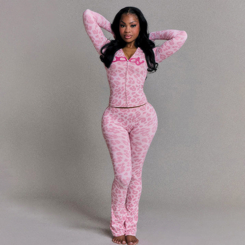 2025 Autumn Women's New Fashion Hooded Camouflage Print Long Sleeve Sports Trendy Slim Fit Long Pants Two-Piece Set