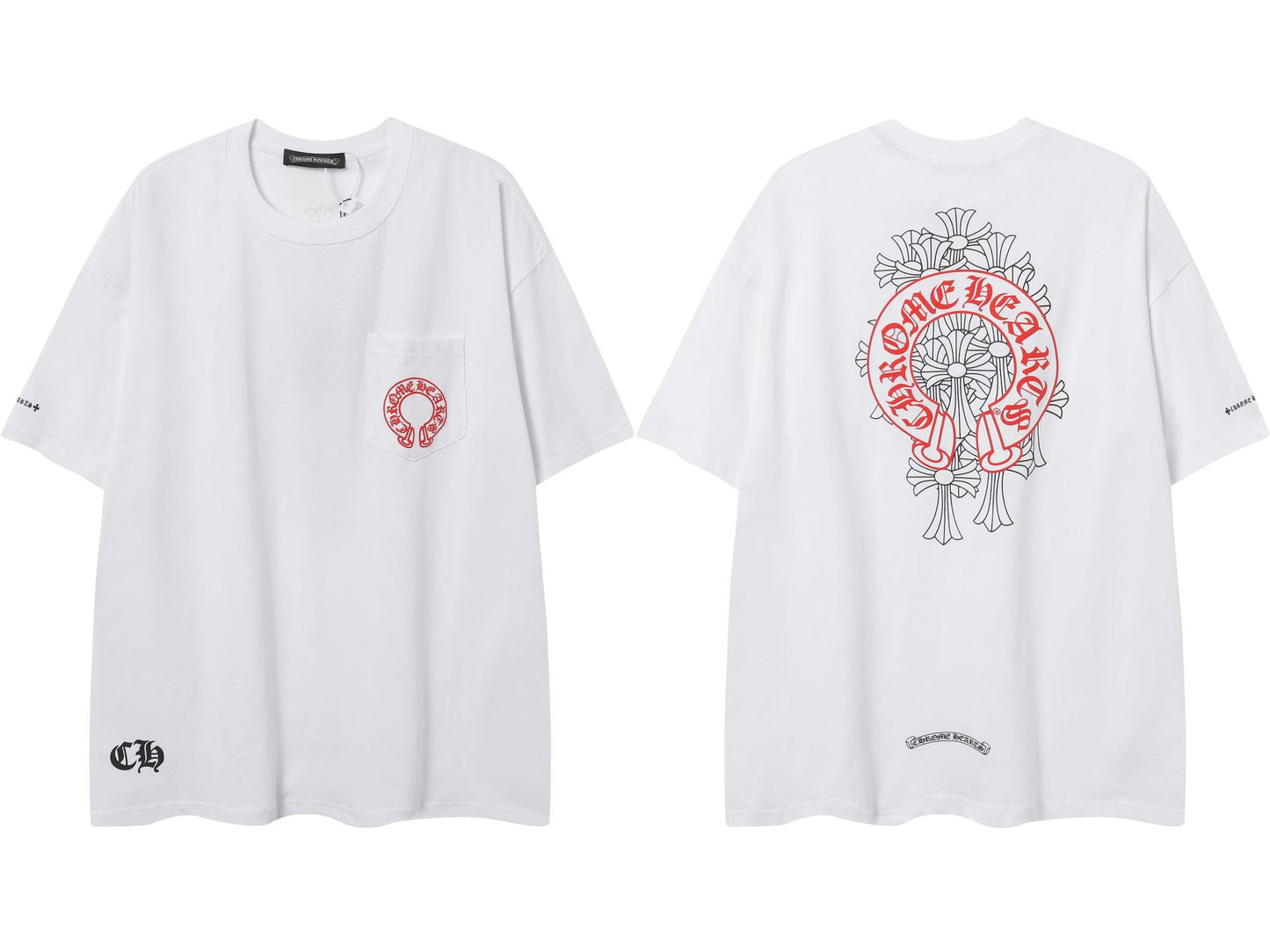 2025 New CHRM Heart Cross Sanskrit Patch Print Embroidery Loose Short Sleeve for Men and Women