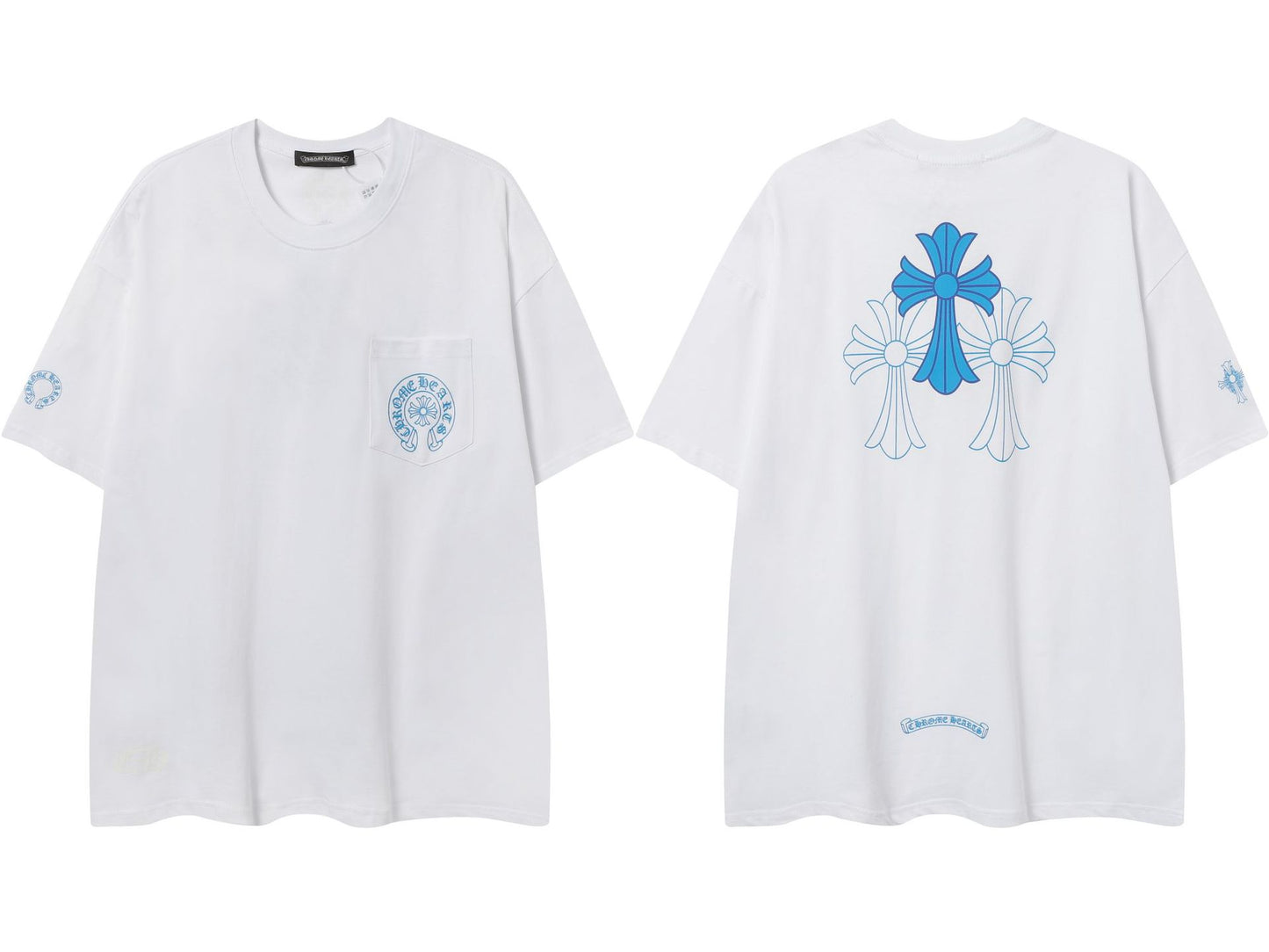 2025 New CHRM Heart Cross Sanskrit Patch Print Embroidery Loose Short Sleeve for Men and Women