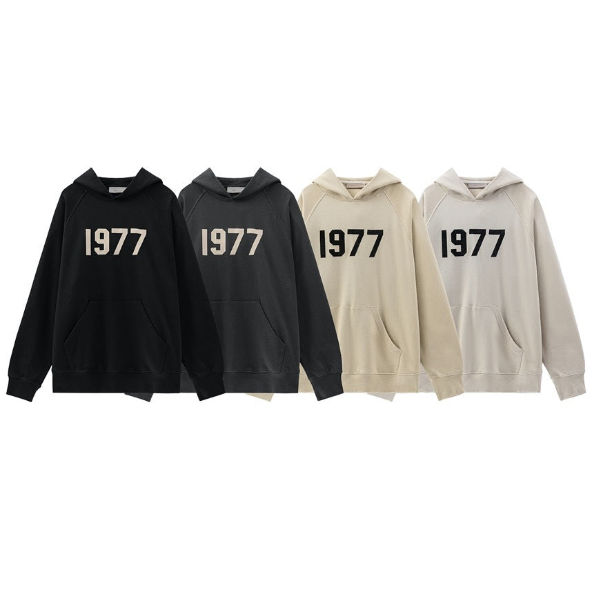2025 New FFOG 1977 Flocked Print Digital High Street European and American Style Sweatshirt Loose Casual Pants Unisex Set