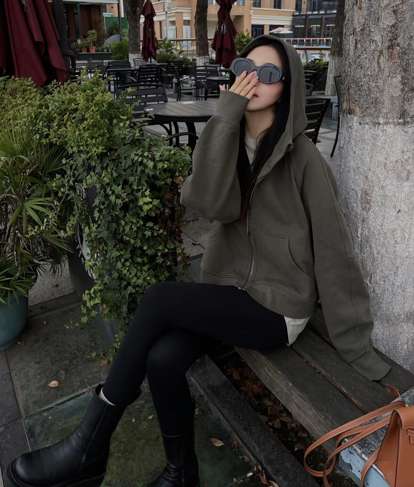 Lulu Same Style Winter Half-Zip Loose Hooded Sweatshirt for Women, Autumn and Winter Fleece-Lined Slim Fit Hoodie Jacket