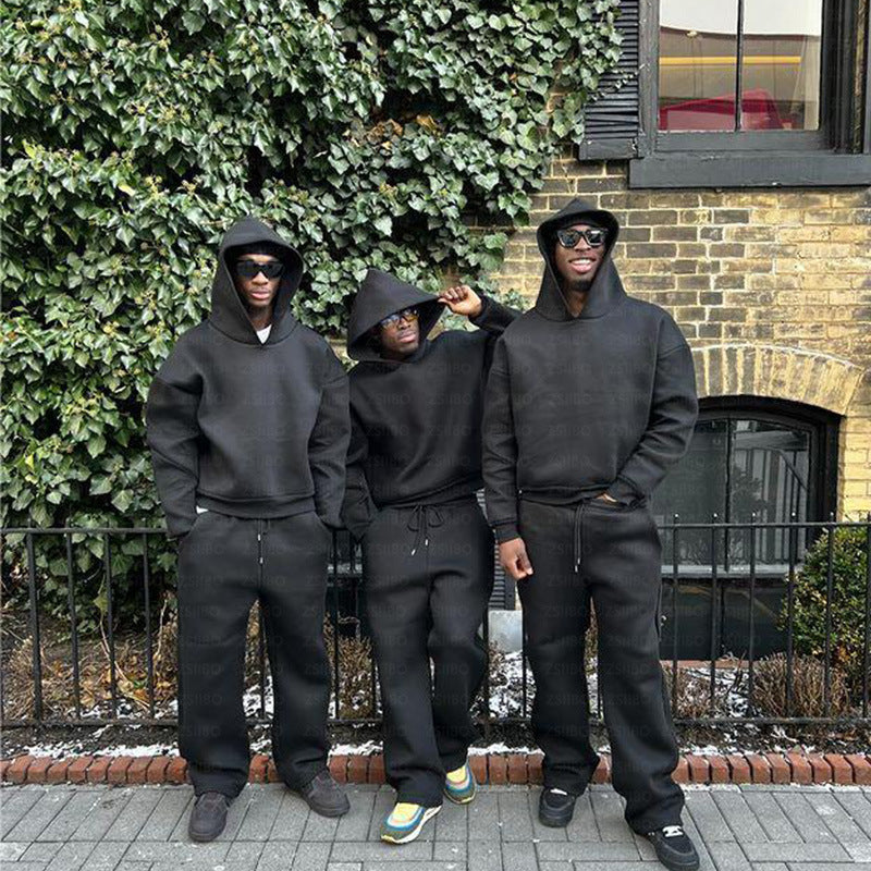 Casual Simple Couple Fashion Hoodie Sweatshirt Solid Color Loose Sweatpants