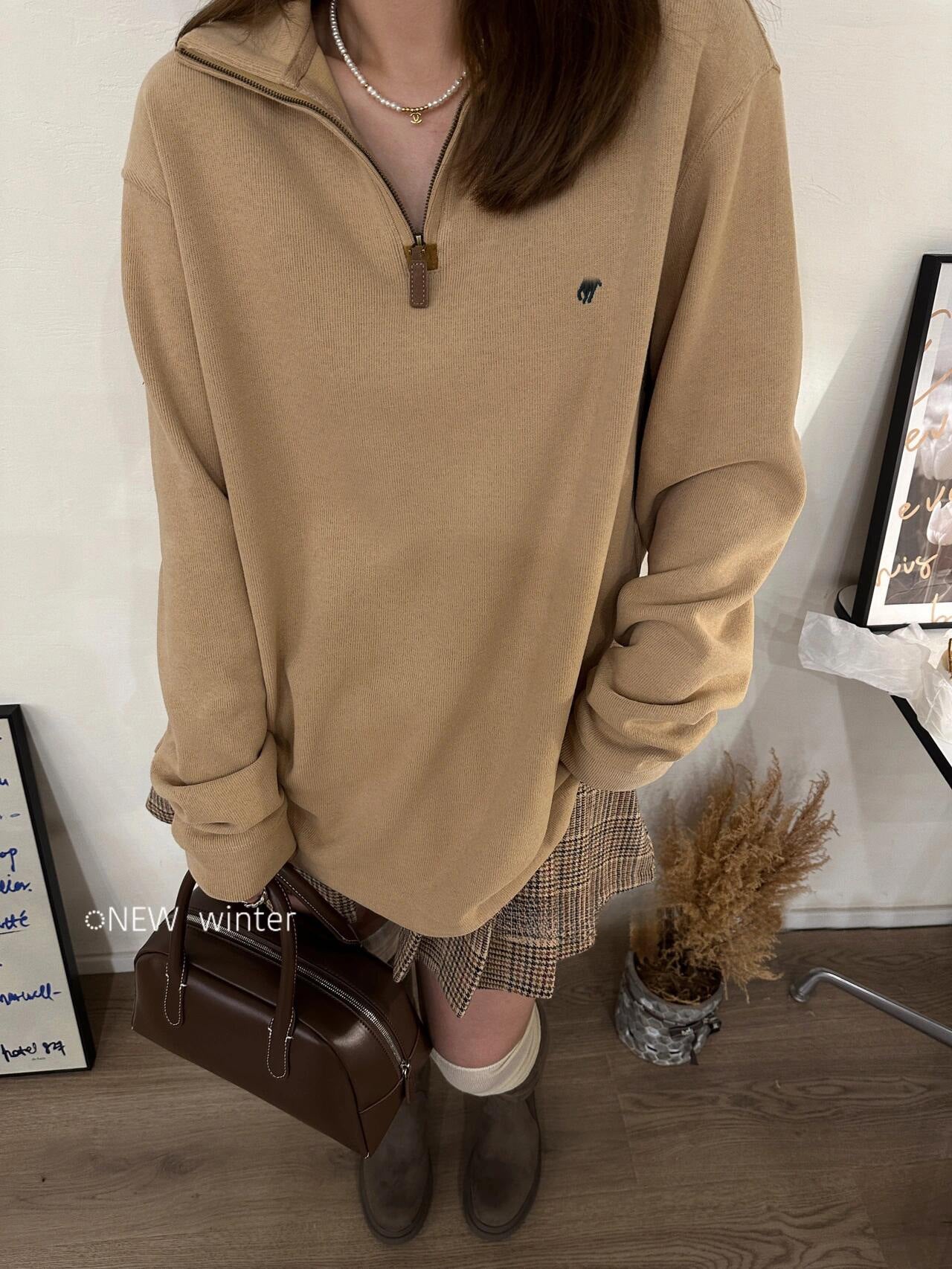 RL Ralph Pony Label Retro Couple Sweatshirt Women Long Sleeve Sweatshirt Men Polo Half Zipper Turn-down Collar Loose American Style