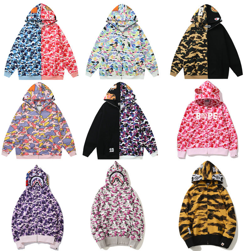 Baby Apee Shark Camouflage Hooded Cardigan Zipper Fashion Brand Comfortable Men's Women's Pullover Coat