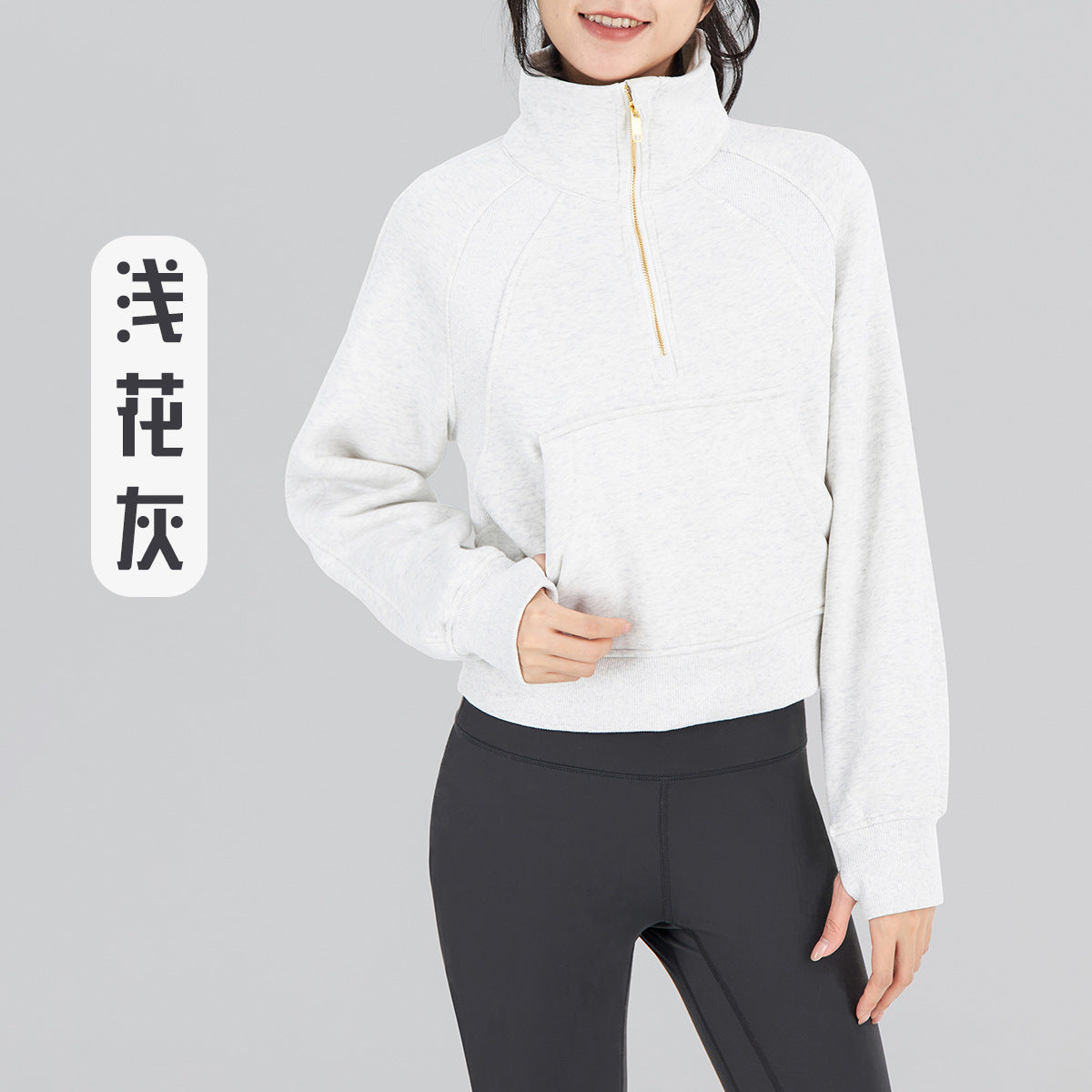 Lulu Same Style Winter Half-Zip Loose Hooded Sweatshirt for Women, Autumn and Winter Fleece-Lined Slim Fit Hoodie Jacket