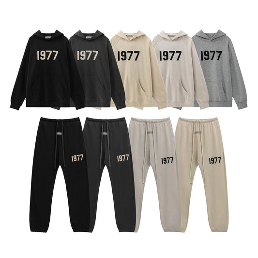 2025 New FFOG 1977 Flocked Print Digital High Street European and American Style Sweatshirt Loose Casual Pants Unisex Set