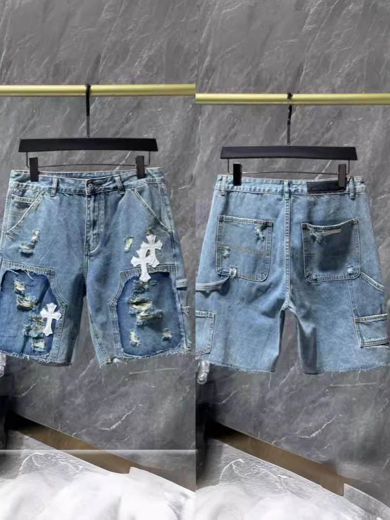 24ss Ch Heavy Industry Cross Patch Denim Shorts Couple Shorts