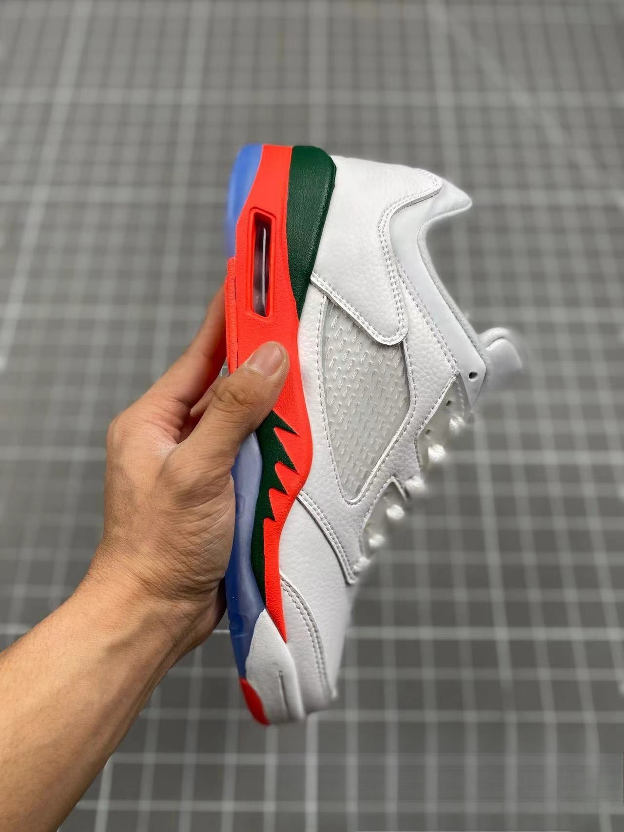 GMabcd-AJ5 High High-Top Basketball Shoes Buckle Broken Rukawa Kaede White Cement Ice Blue Low-Top Cushion Men and Women Sneakers