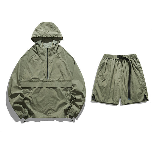 Sun Protection Clothing Set Outdoor Sports Ice Silk Thin Breathable Hooded Trendy Loose UV Protection Unisex