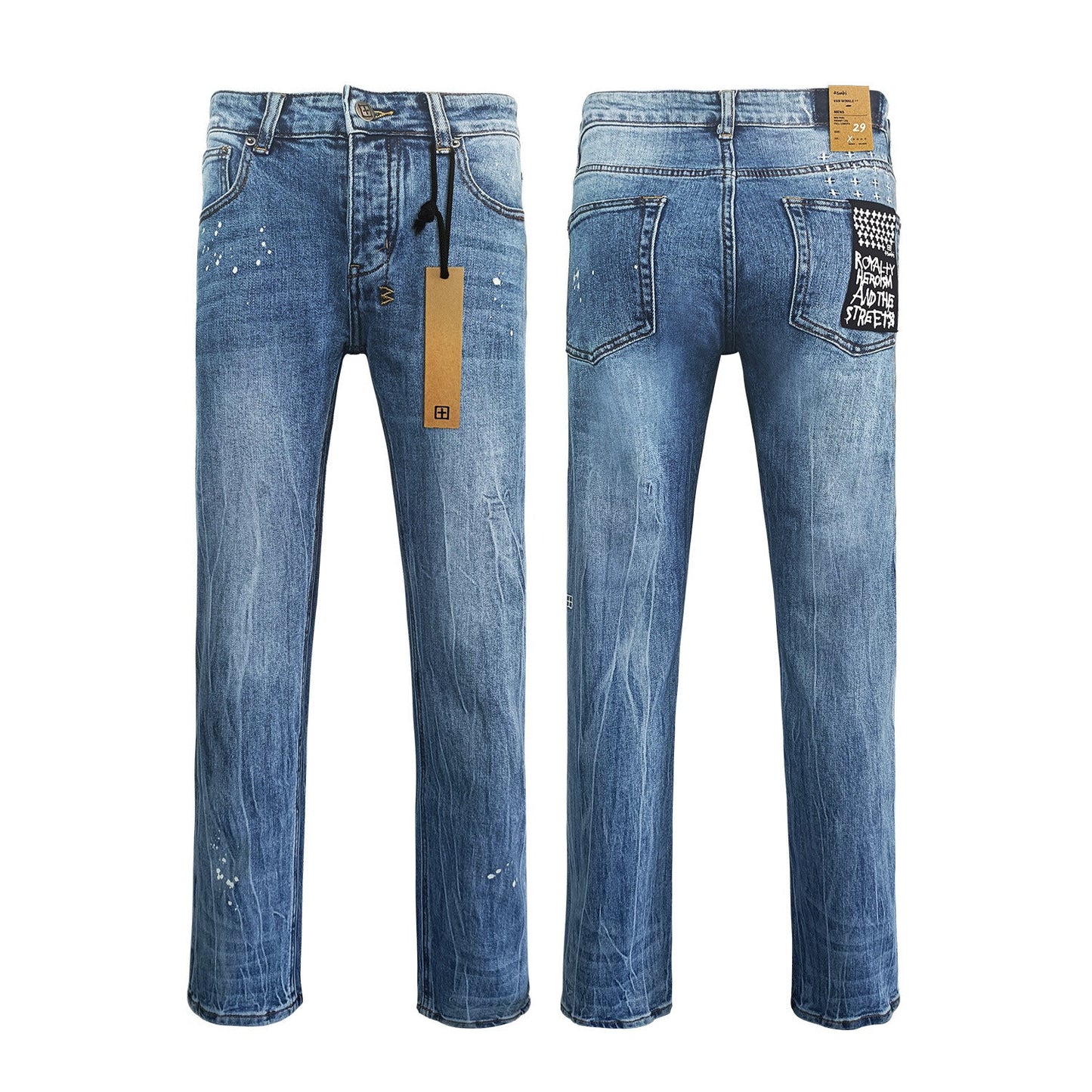 Men's KSB Jeans Straight Leg Ripped Stretch American High Street Casual Men's Jeans