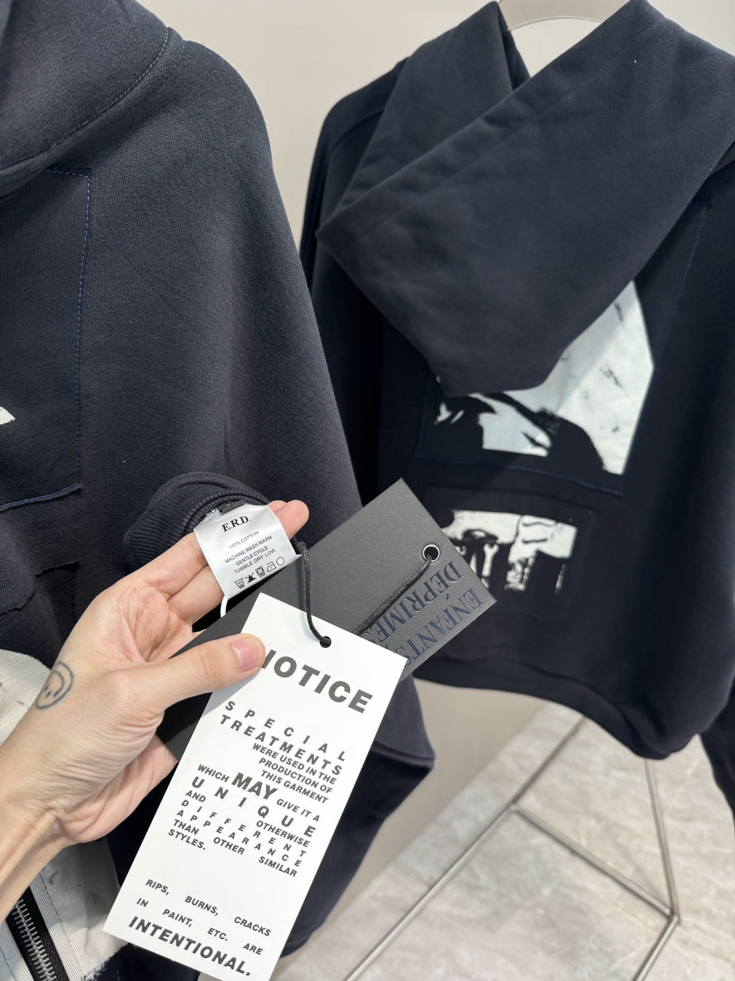 High-Quality ERD Melancholy Rich Second Generation Hooded Sweatshirt Washed Vintage Distressed Jacket Autumn Winter Zipper Coat