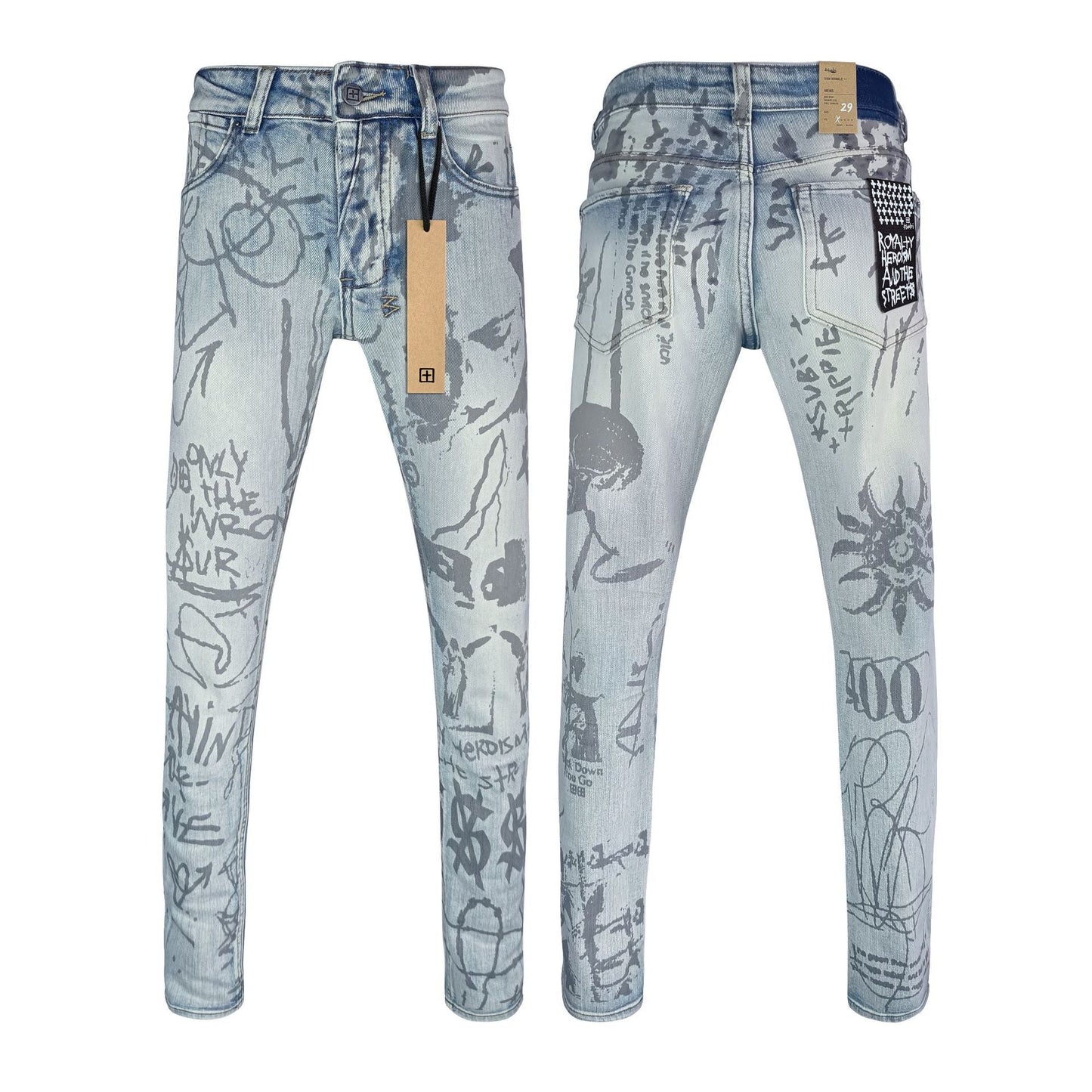 Gmabcd Men's KSB Jeans Straight Leg Ripped Stretch American High Street Casual Men's Jeans