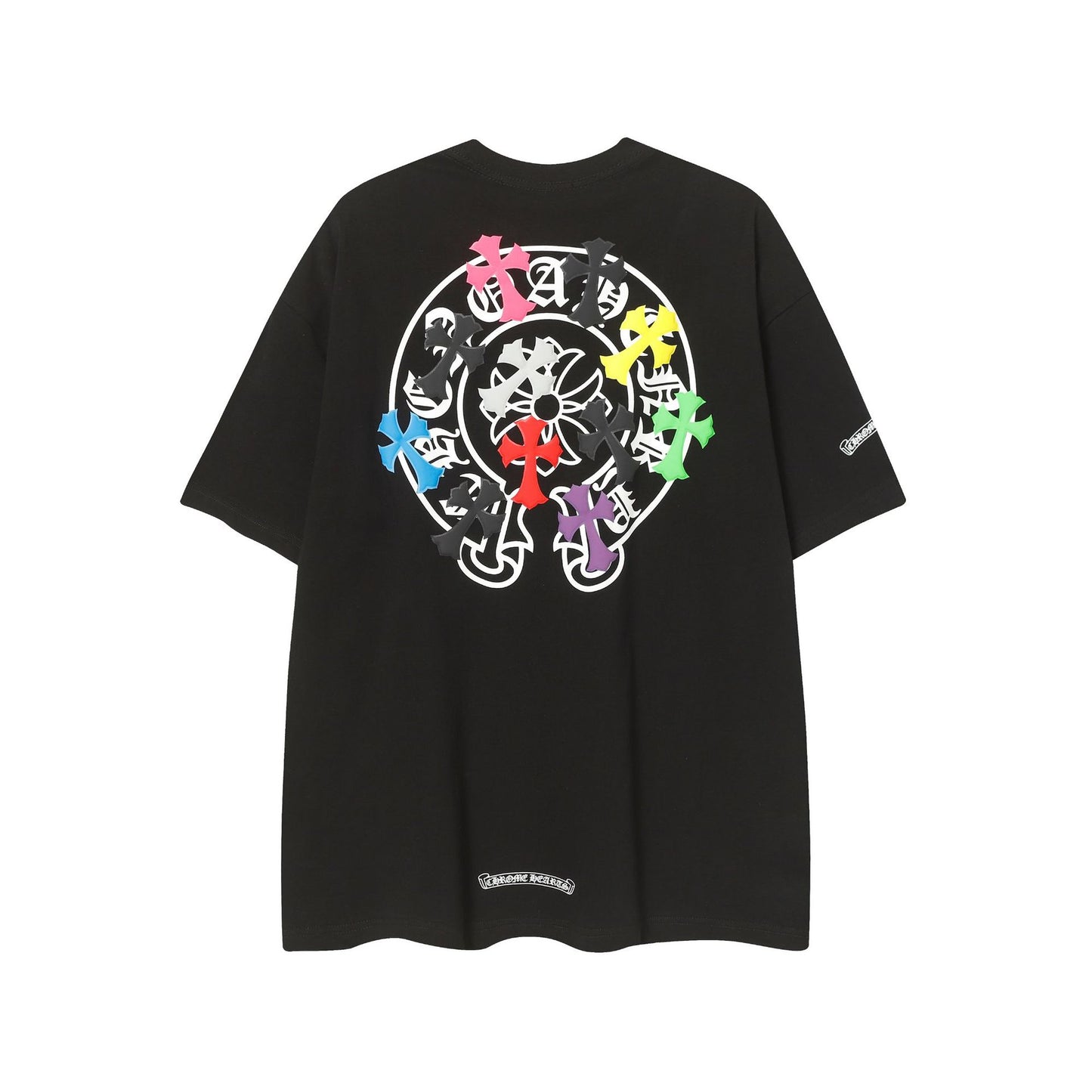 2025 New CHRM Heart Cross Sanskrit Patch Print Embroidery Loose Short Sleeve for Men and Women