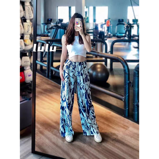 Lulu Style Swift Wide-Leg Pants for Women Summer Thin Loose Sports Straight Pants Breathable Draped Casual Pants