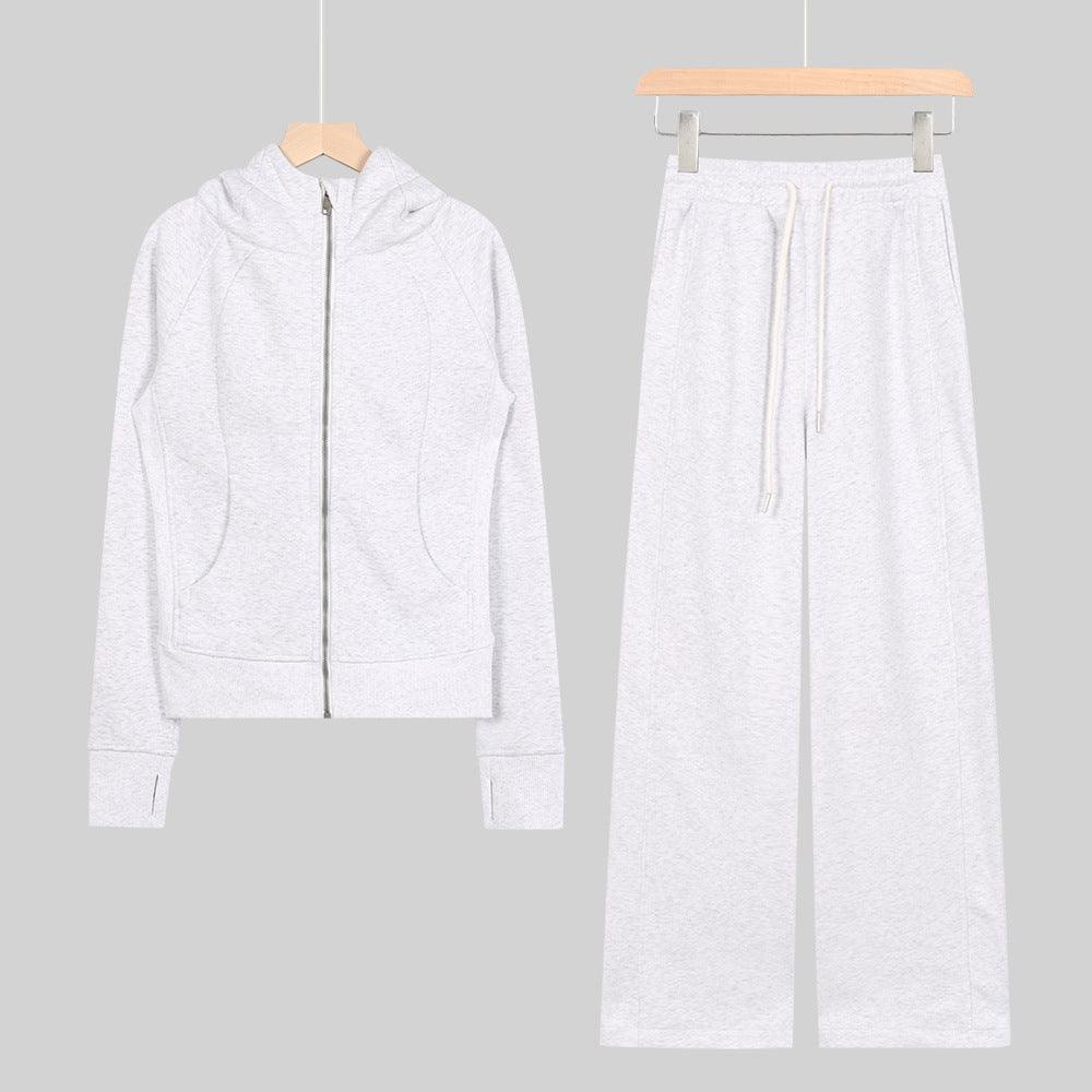 LULU Embroidered Hooded Zipper Cardigan Slim Fit Sweatshirt Set Fleece Lined Full Zipper Cardigan Jacket Gold Label