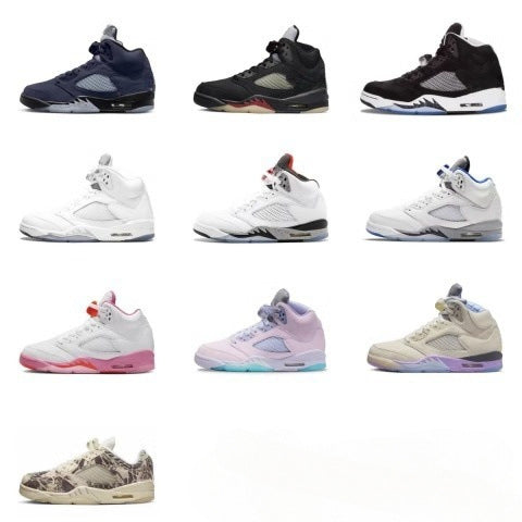 GMabcd-AJ5 High High-Top Basketball Shoes Buckle Broken Rukawa Kaede White Cement Ice Blue Low-Top Cushion Men and Women Sneakers