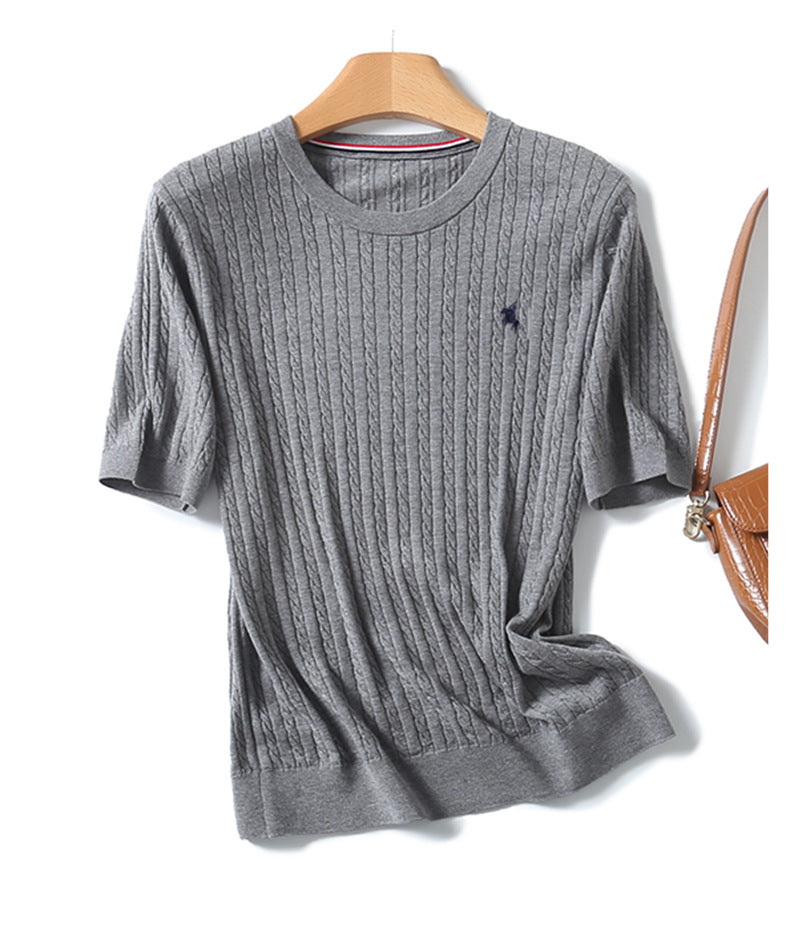 Miu Series Spring and Summer round Neck Embroidered Ruff Pony Fashion Simple Knitwear Female Tn2258 Fashion All-Matching