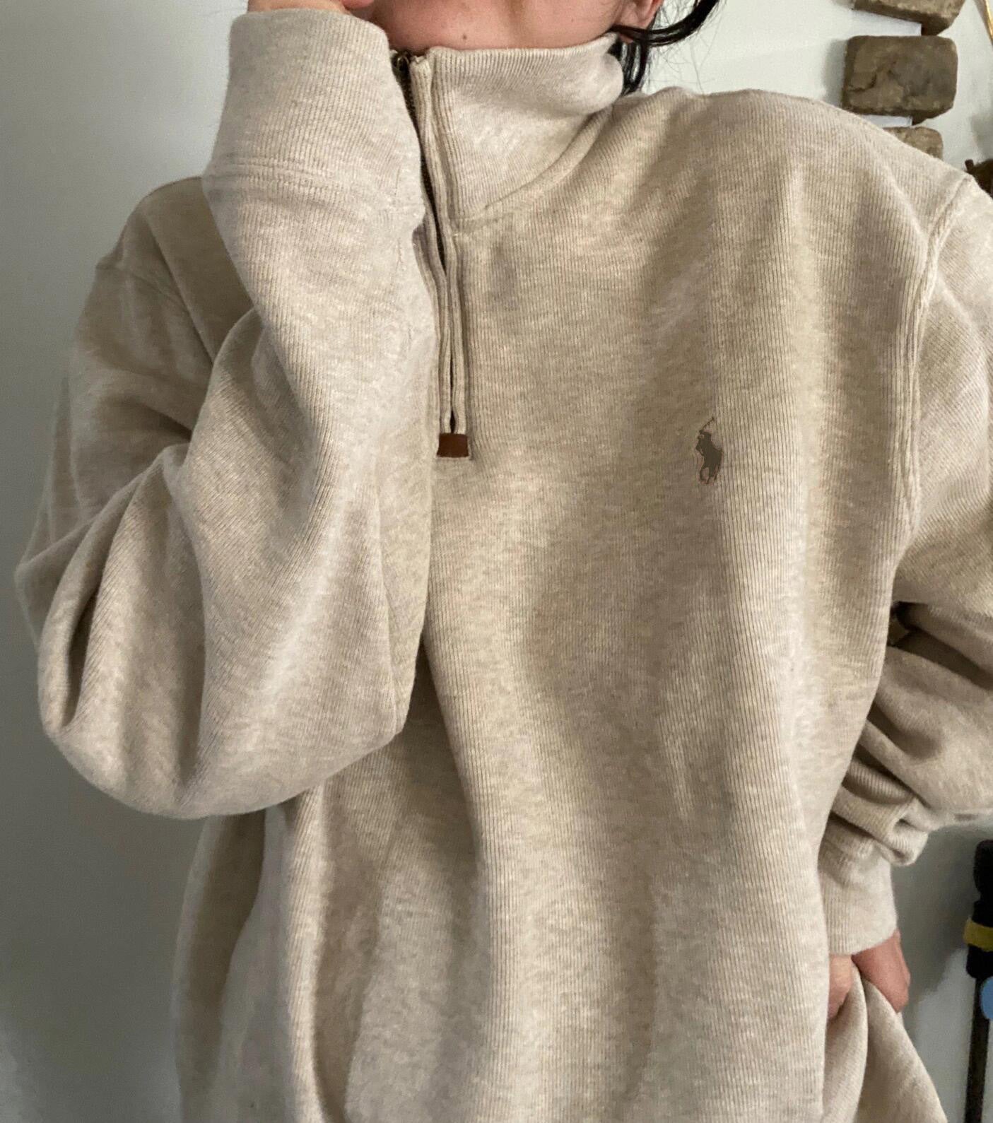 RL Ralph Pony Label Retro Couple Sweatshirt Women Long Sleeve Sweatshirt Men Polo Half Zipper Turn-down Collar Loose American Style