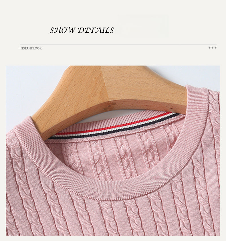 Miu Series Spring and Summer round Neck Embroidered Ruff Pony Fashion Simple Knitwear Female Tn2258 Fashion All-Matching