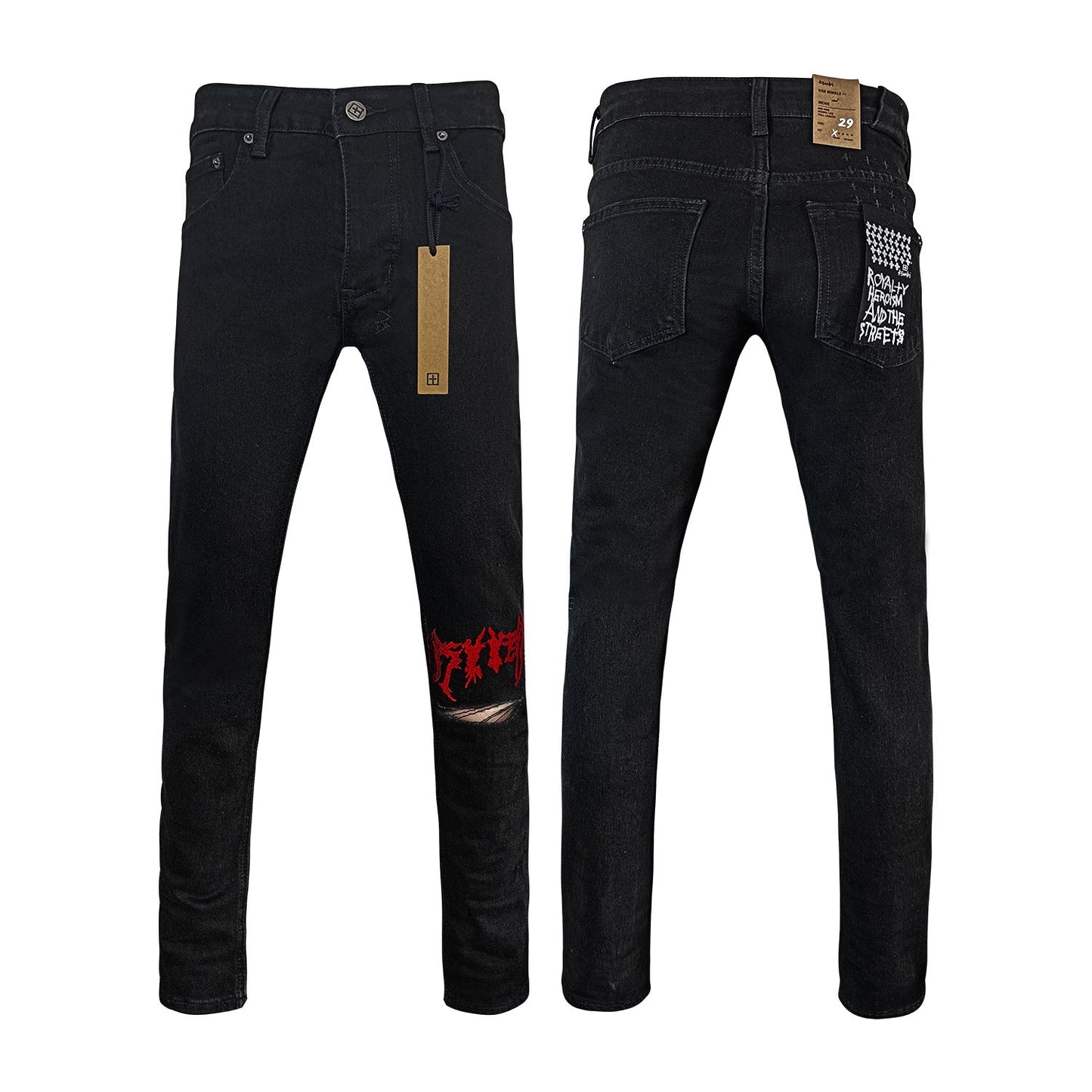 Gmabcd Men's KSB Jeans Straight Leg Ripped Stretch American High Street Casual Men's Jeans