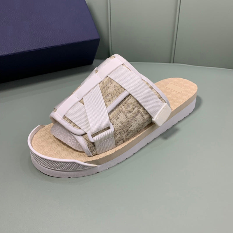 GMabcd Men's Fashion Printed Cloth Magic Tape Casual Slip-On Sandals Non-Slip Outdoor Beach