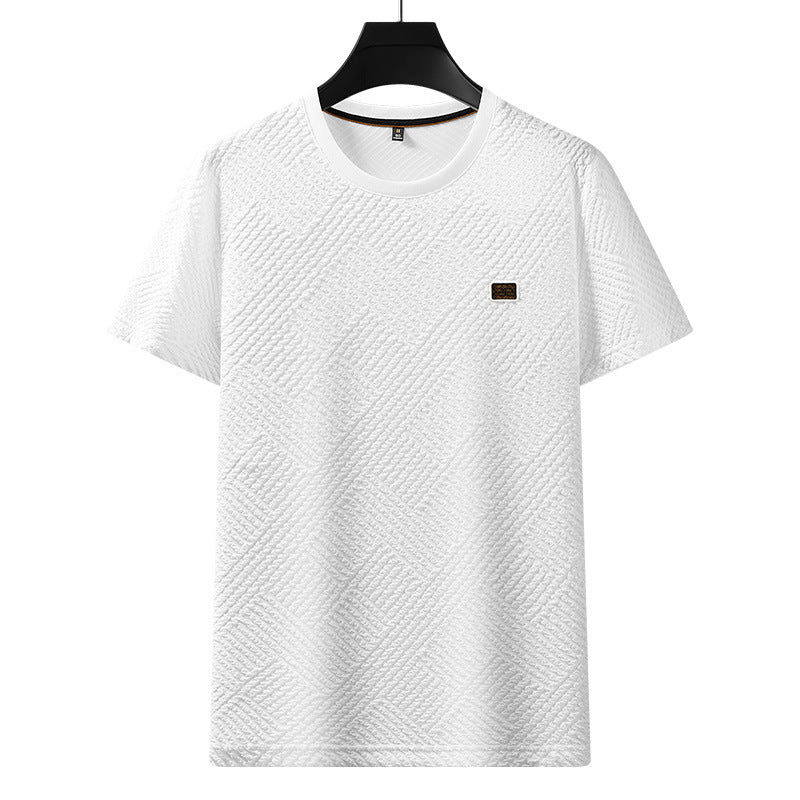 GMabcd Men's Summer New Thin Jacquard Fabric Business Casual Fashion Round Neck Men's Short Sleeve T-Shirt