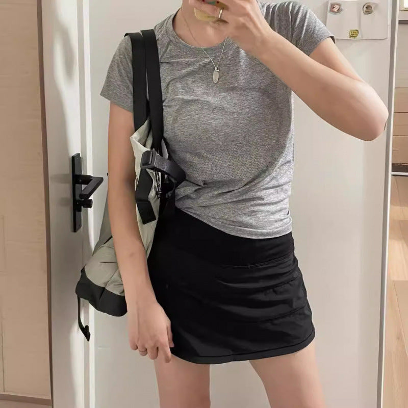 Lulu Same Style Pace Rival Three-Pleat Skirt Sports Tennis Skirt for Women Summer Anti-Exposure Lined Fitness Short Skirt