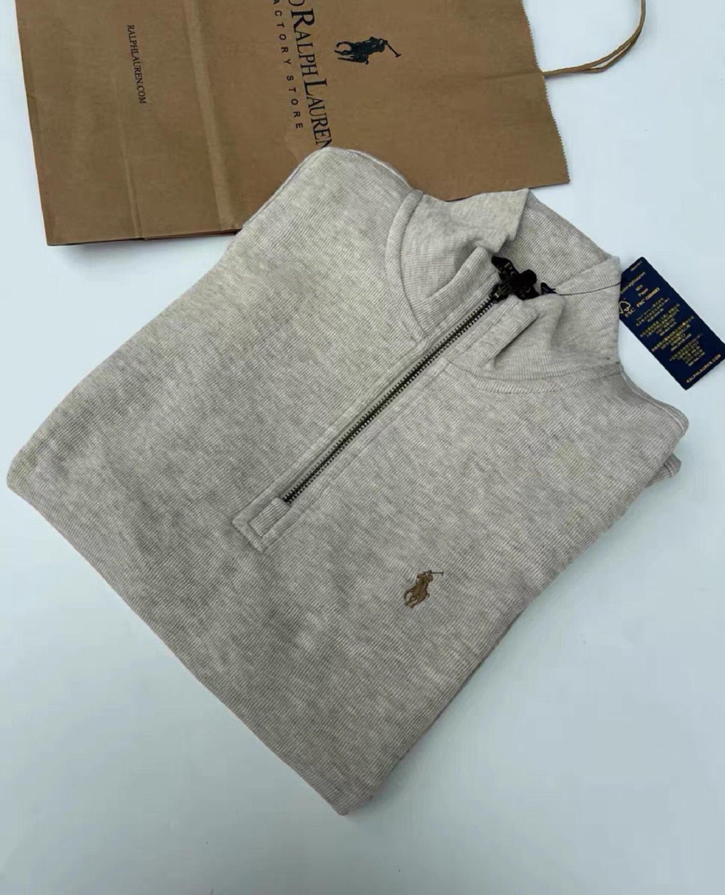 RL Ralph Pony Label Retro Couple Sweatshirt Women Long Sleeve Sweatshirt Men Polo Half Zipper Turn-down Collar Loose American Style