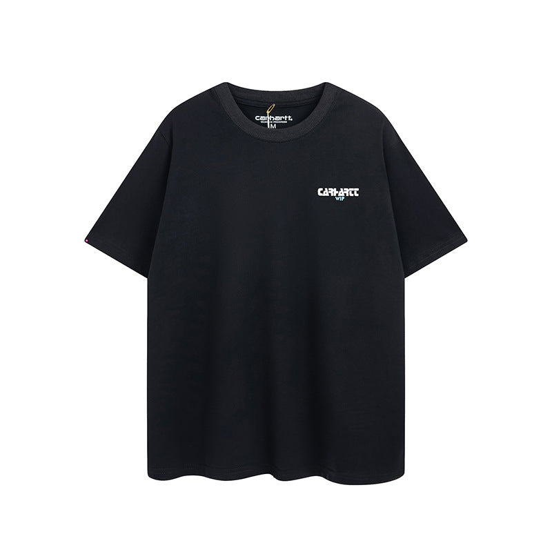 2025 Spring and Summer New Khaki Snow Mountain Printing Crew Neck Casual T-shirt European and American Fashion Men and Women Couple Handsome Short Sleeve