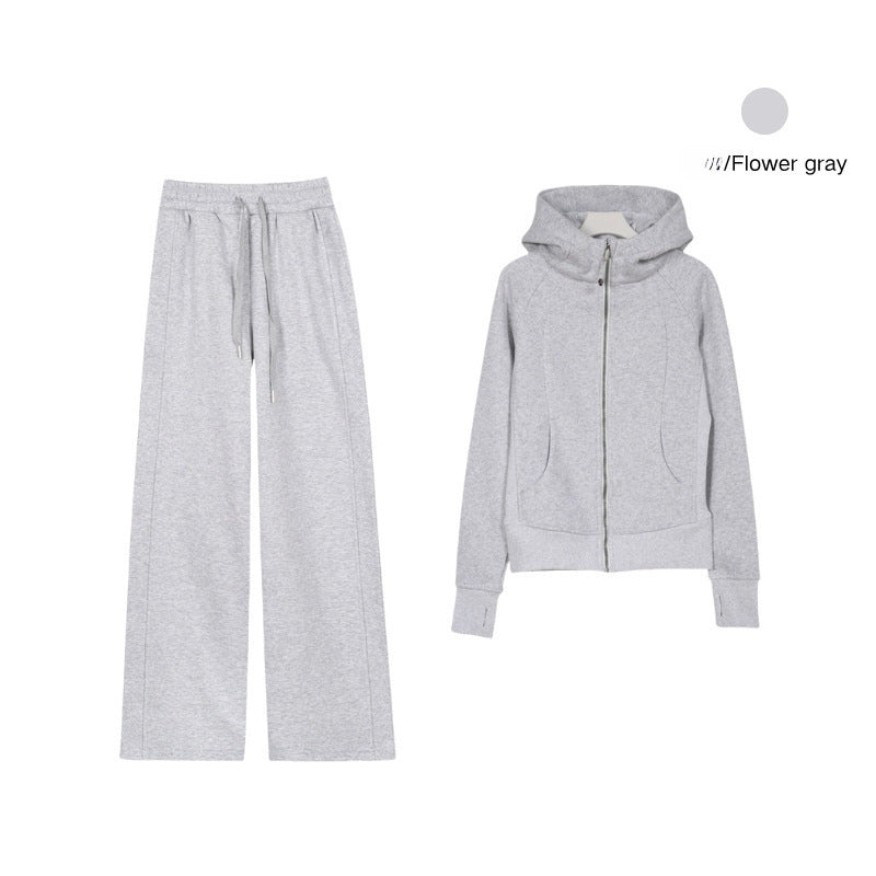 LULU Embroidered Hooded Zipper Cardigan Slim Fit Sweatshirt Set Fleece Lined Full Zipper Cardigan Jacket Gold Label