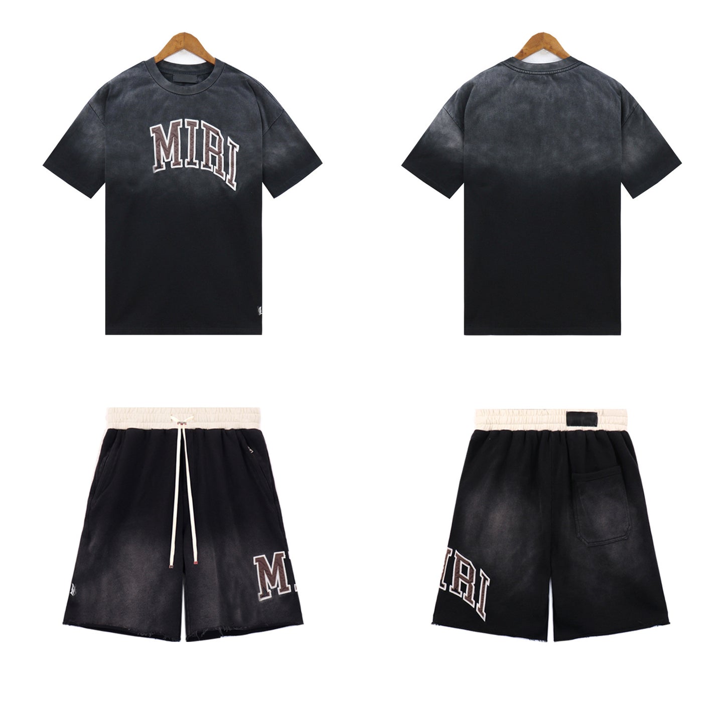 GMAmi-ri Summer Washed and Worn Casual Letter American T-shirt Loose Men's and Women's Same Shorts Suit