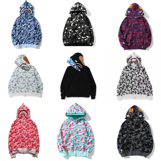 GMabcd Unisex Shark Camo Zip-Up Hoodie – Relaxed Streetwear Jacket – product view 1