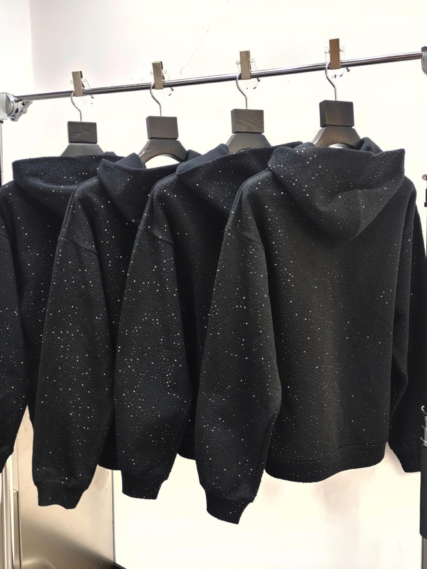 Full diamond-studded hooded sweatshirt, high-quality thickened fleece-lined long pants, Sp5der hoodie set