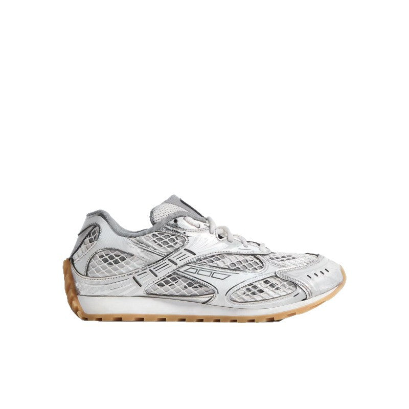 Unisex retro mesh sneakers - colorway silver detail - side view